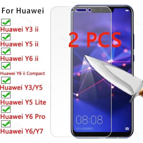 2 Pcs Tempered Glass for Huawei Y3 II Y5 II Y6 II Compact Phone Front Film Phone Front Glass for Huawei Y3 Y5 Y6 Y7 Lite Pro