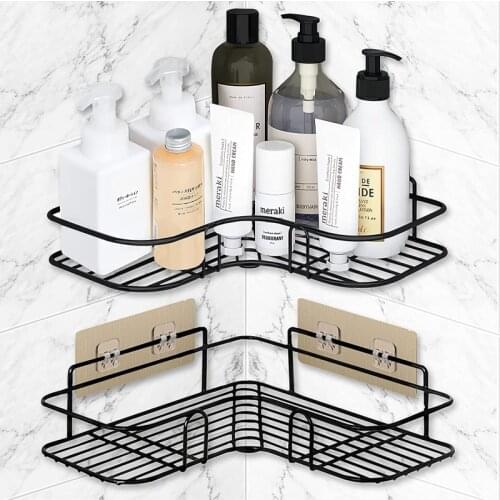 Bathroom Shelf Wall Mounted Shower Corner Shelves Metal No Drilling Shampoo Holder Kitchen Spice Rack Home Bathroom Accessories