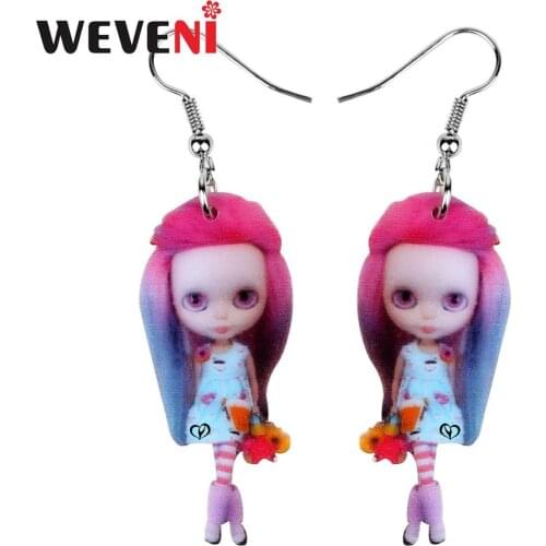 WEVENI Acrylic Fashion Red Hair Girl Earrings Dangle Drop Hipster Design Jewelry For Women Teens Lovers Charms Gift Decoration