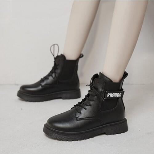 Women Leather Short Boots Ankle Boots Lace up Platform Womens Shoes Ladies Comfortable Footwear Vogue New Hot Nice Female