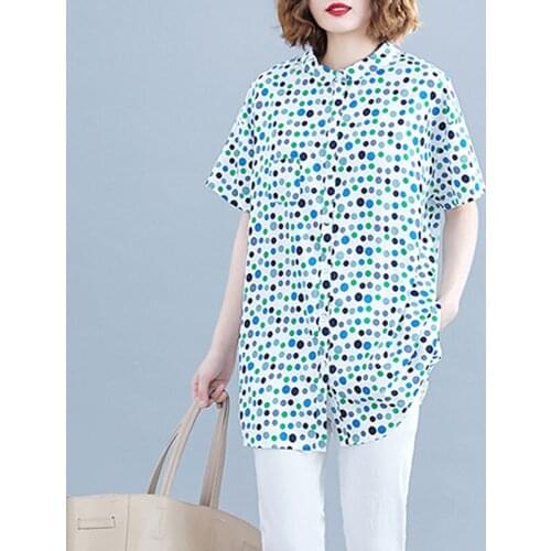Polka Dot Chiffon Women Shirts 2021 Summer New Turn-down Collar Short-sleeved Loose Casual All Match Female Shirts Outwear Tops