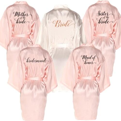 Sexy short satin robe women light pink kimono robe blush pink wedding dressing gown team bride bridesmaid robes party gift