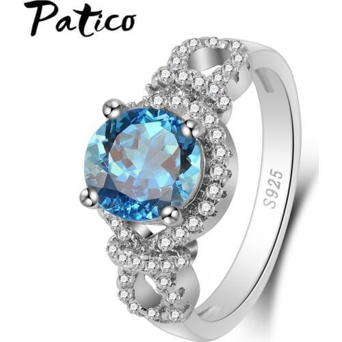 Hot Sale 5 Size 4 Claws Sky Blue Cubic Zirconia Elegant Wedding Jewelry 925 Sterling Silver Color Wedding Rings Wholesale