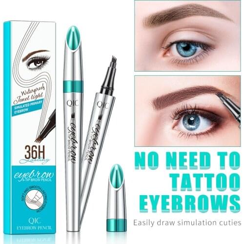 QIC Liquid Eyebrow Waterproof Microblading Eye Brow Tattoo Pencil Pen Fine Sketch Enhancer Fork Tip Cosmetics Make-up Women TSLM