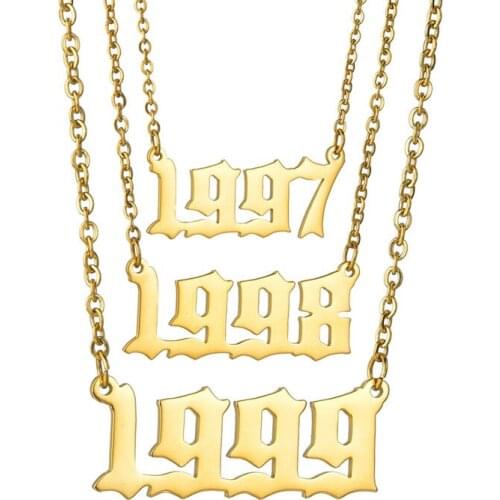 Gold Letter Jewelry Stainless Steel Necklace 1997 1998 1999 Birthday Year Choker Pendants Necklace Lovely Gift for The Mom Kids