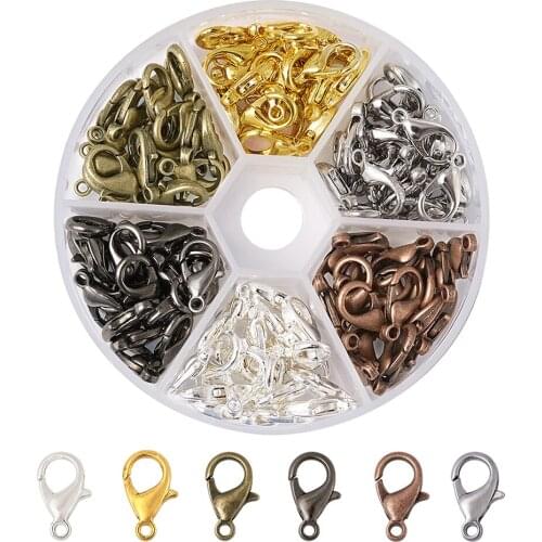 1Box 120PCS Metal Lobster Claw Clasps for Necklace Bracelet Jewelry Making Finding Nickel Free 6 Colors 14x8mm Hole: 1.2mm