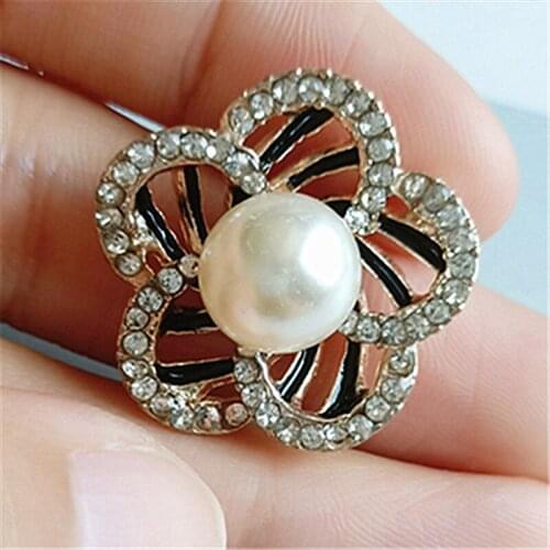 10 PCS 25mm Fashion Metal Alloy KC Gold Imitation Pearl Rhinestone Flowers Connectors Charm For Jewelry Making