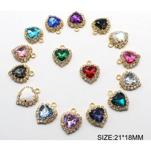 10pcs/lot 21*18MM Gold Heart Rhinestone for Needlework Snap for Clothing Sewing Accessories Craft for Supplies Decorative