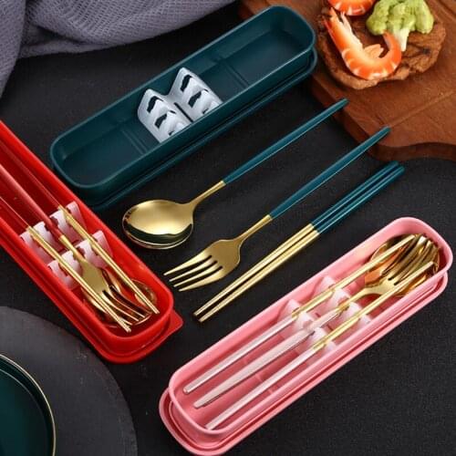304 Dinnerware Set Eco Friendly Dish Kitchen Accessories Silverware Sets Gold Knife Fork Spoon Portable Cutlery Sets With Case