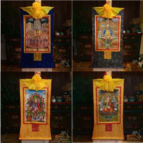 4P--Wholesale Buddhist supplies--60CM Thang-ga -buddhist efficacious Guru Rinpoche Guru Padmasambhava Buddha Thangka painting