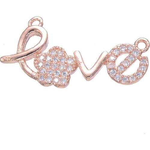 5 pieces Jewelry Rose Gold Love Letter Charms For Bracelet Jewelry Making Shining Zircon Micro Pave Crafts Connectors Bijoux