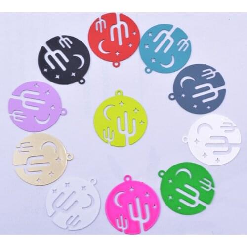 50pcs Ac12164 20*22mm Brass Painted Star and Moon Charms Fluorescence Yellow Cactus Jewelry Pendant