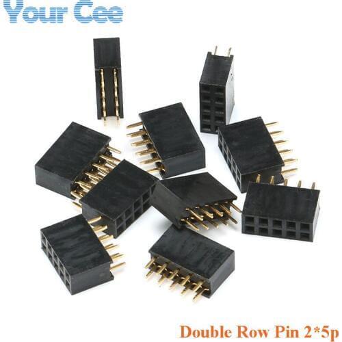 50 pcs 2015 New Row Pin Pitch 2.54mm 2*5p Double Row Straight Pin 5Pin Female Header Strip Socket Connector 2*5 Needle