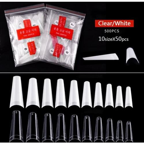 500Pcs White Clear Half Acrylic French Denim False Nail Tips Fake Toenail Tip Manicure Nail Tools