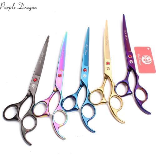 7" Purple Dragon JP Stainless Professional Grooming Scissors Up Curved Scissors Cats Dog Scissors Pet Shears Dropshipping Z4007