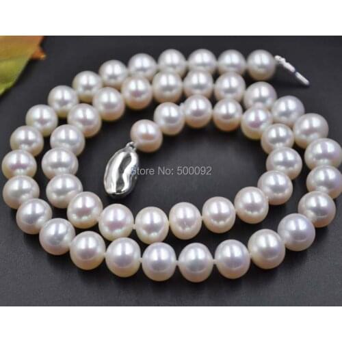 AAA very luster 9mmm white genuine pearl necklace Free shipping