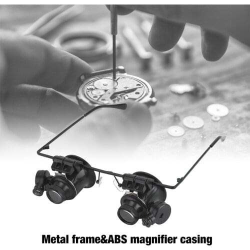 ACEHE 20X Glasses Type Double Eye Binocular Magnifier Watch Repair Tool Magnifier with Two Adjustable LED Lights