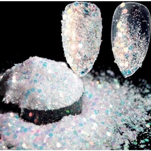 10ml/Box Glitter Powder Tips Mystic Clear Transparent Golden Muticolor Mixed Size Powder Sheet Shiny Nail Decoration 295