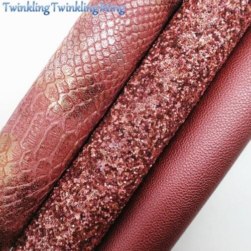 WINE Glitter Fabric, Metallic Litchi Snake Synthetic Leather Fabric Sheets For Bow A4 21x29CM Twinkling Ming XM694
