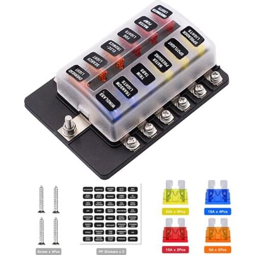 12-Way Fuse Box Blade Fuse Blocks with LED Warning Indicator for Car Boat Marine