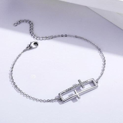 TE17 Silver Bracelet 925 Sterling Silver Chain Bracelet For Women Double Cross Zircon High Quality Fine Silver 925 Jewelry