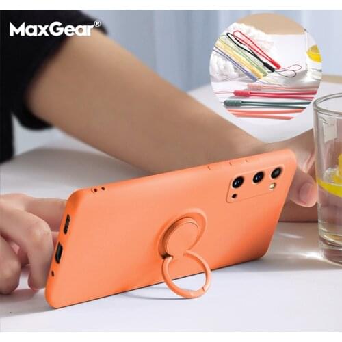 For Samsung Galaxy S20 Ultra S20 Plus S20 Case Liquid Silicone Matte Soft Finger Ring Holder Stand Strap Cover Shockproof Funda