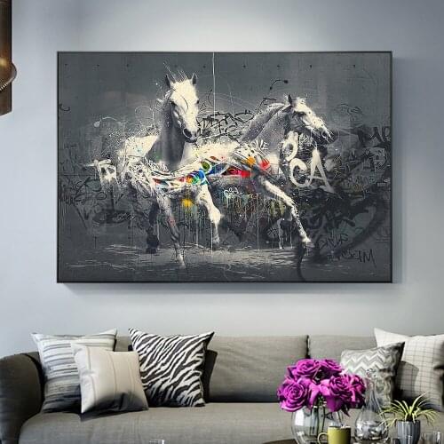 Color Street Wall Graffiti Art Animal Steed Posters and Prints Living Room Corridor Canvas Painting Decor Modern Bedroom Picture