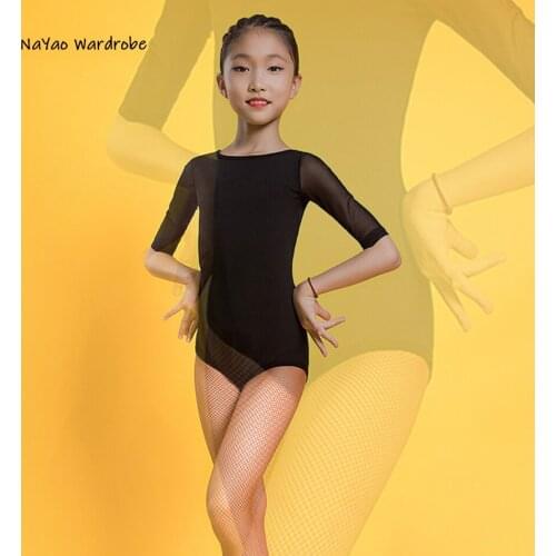 2021 New G1039 Kids Latin Dance Bodysuit Half Sleeve Patchwork Girl Latin Dancing Clothes Belly Ballroom Tango Dresses