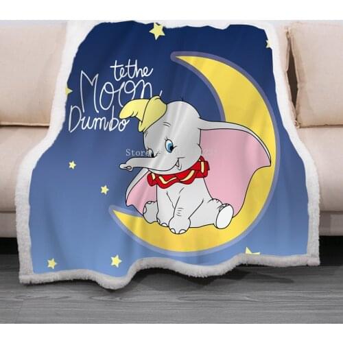 Disney Blue Pink Dumbo Cartoon Lightweight Plush Warm Throw Blanket with Sherpa Backing Children Girls Boys Birthday Gift