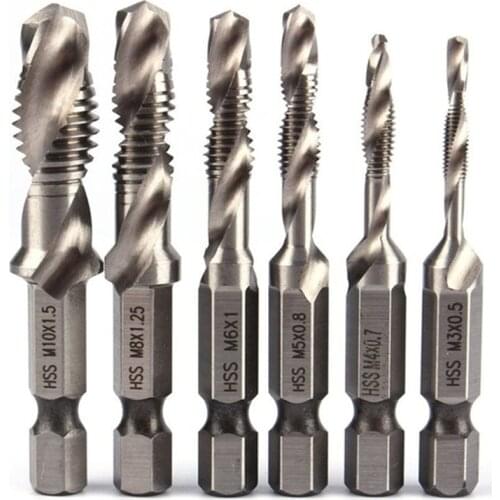 Hex Shank HSS High Speed Steel Metric Right Hand Screw Thread Tap Taper AZZKOR Drill Bits Inch US Set M6 1/8 8-32UNC Taps 6PCS