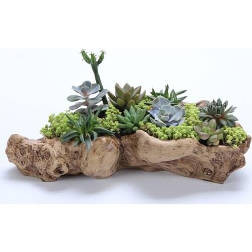 Pastoral Style Retro Landscape Flower Pot Resin Tree Stump Planter Artificial Driftwood Sculpture Rustic Succulent Cactus Plant