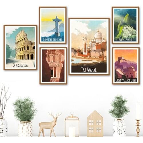 Colosseum Taj Mahal Petra Christ Redeemer Canvas Painting Nordic Posters And Prints Wall Art Pictures For Living Room Home Decor