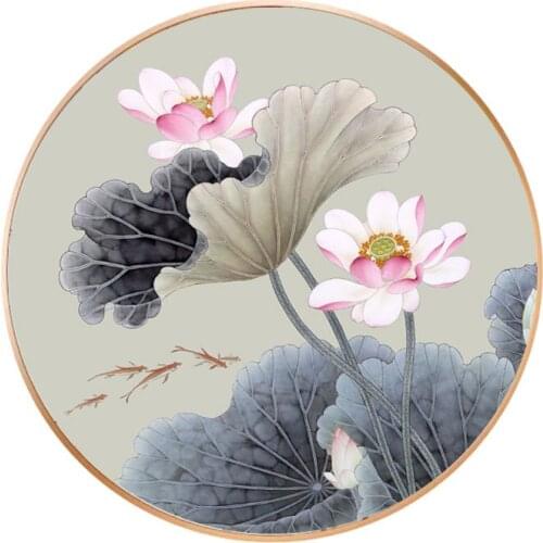 Home Decorative HD Prints Flowers Round Canvas Paintings Modular Green Leaf Lotus Pictures Wall Art Poster Artwork No Framed