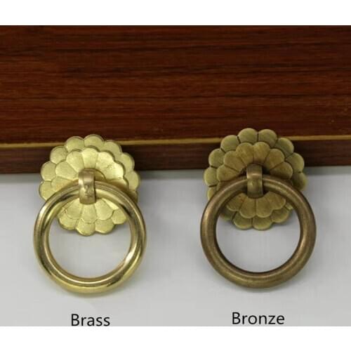 Classical Furniture Accessories Brass Handle Drawer Medicine Cabinet Door Double Plum Blossom Knob Copper Ring Pulls Handles