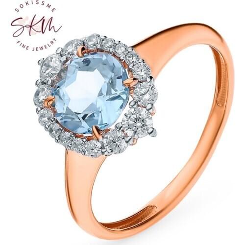 SKM Vintage topaz rings for women trendy 14k rose gold flower rings Engagement rings designer Promise Luxury Fine Jewelry