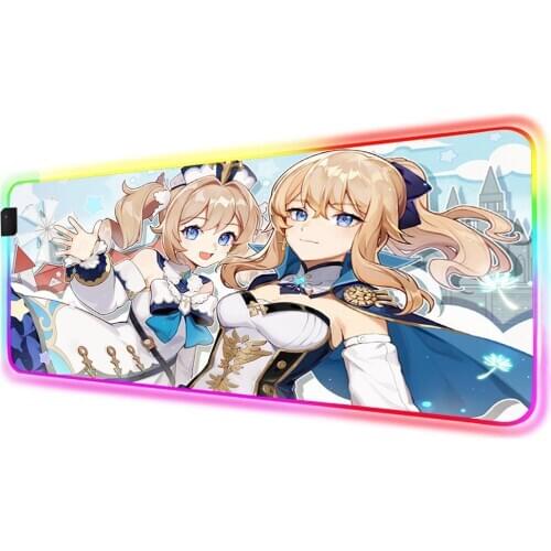 Mouse Pad XXL Genshin Impact Barbara Amber Fischer Anime Girl RGB Computer Desk Game Accessories Gamer Complete Gloway Mousepad