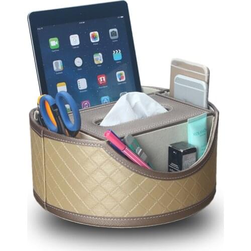 Creative fashion 360 degree rotating leather desktop storage box Round tissue box