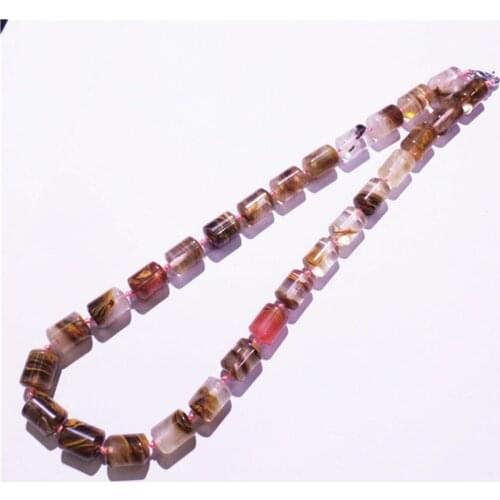 1 Strand/28Pcs 13x10mm Wholesale Fashion Jewelry Brown Fire Cherry Quartz Cylindrical Shape Pendant Necklace Length 210mm S1121