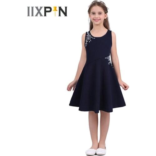 Summer Kids Girls Dress with Glittering Rhinestones Princess Dress Elegant Dancewear Party Stage Performance Dance Costumes