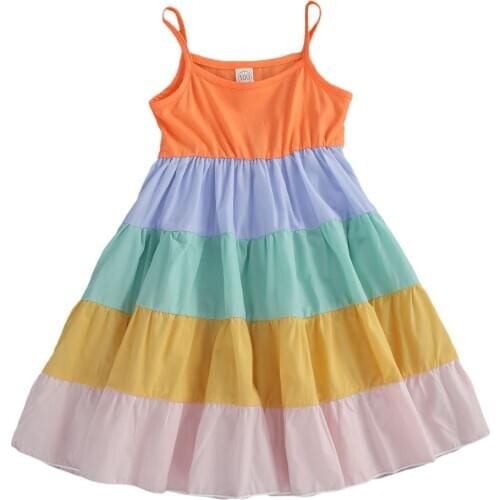 Summer Girls 1T-6T Clothes Toddler Kids Girl Dress Infant Children Sleeveless Beach Boho Casual Patchwork Dresses Costume