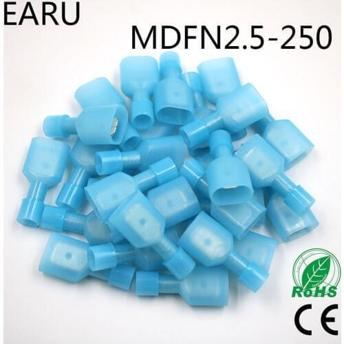 MDFN2-250 MDFN2.5-250 NYLON Brass Male Insulated Spade Joint Cable Wire Connector 100PCS/Pack Suit 1.5-2.5mm2 16-14AWG MDFN Plug