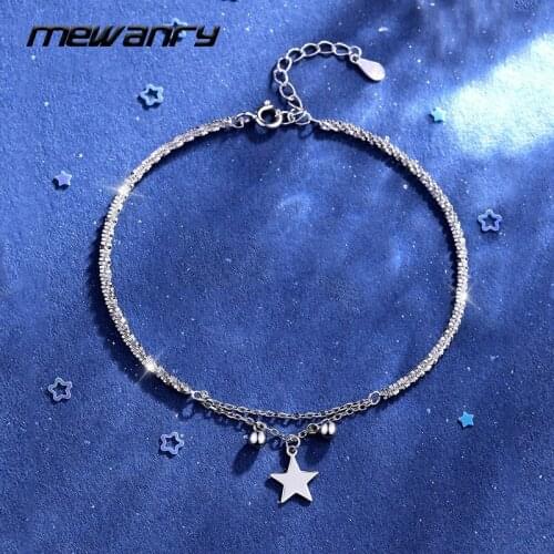 Mewanry 925 Sterling Silver Bracelet for Women New Trend Sweet Bride Jewelry Elegant Birthday Gift Star Tassel Party Accessories