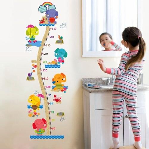Cartoon Beach Elephant Height Sticker Childrens Room Bedroom Nursery Decoration Removable Growth Chart Wall Stickers