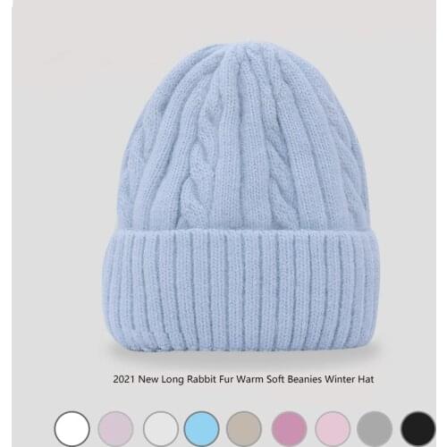 2021 New fashion Female Cashmere Blend Winter Hat Long Fur Warm Soft Knitted Hats Women Twist weaving Skullies Beanies Wholesale