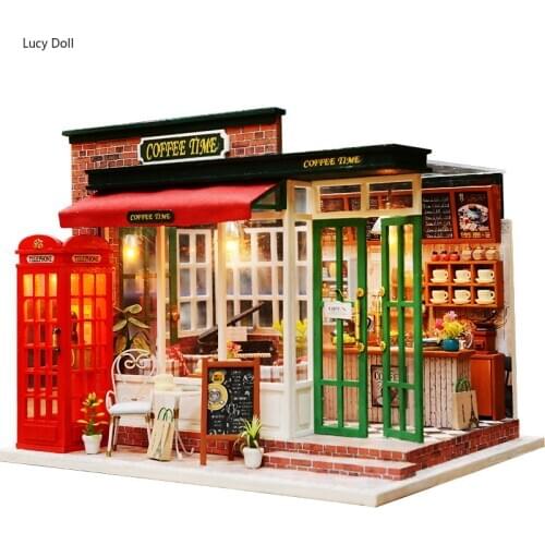 New Wooden Diy Dollhouse Toy Miniature Box Puzzle Dollhouse Diy Kit Doll House Furniture Coffee Shop Model Gift Toy For Children