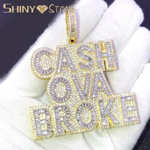 New Iced Out Bling 5A Cubic Zircon Letter Cash Ova Broke Pendant Necklace Hiphop Rock Fashion Cz Tennis Chain For Men Jewelry