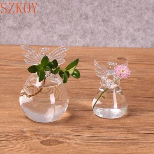 Clear Glass Angel Shape Flower Vase Cute Glass Hanging Vase Floral Plant Pots Terrarium Container Home Wedding Decor