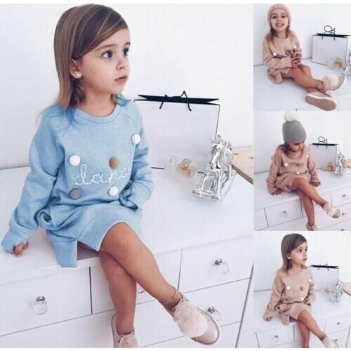 Pudcoco 2019 Brand New Style Toddler Kids Baby Girls Winter Fashion Dress Long Sleeve Party Dresses