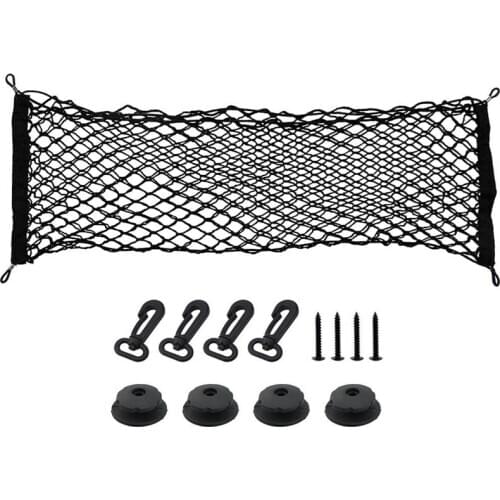 Adjustable 90x40 CM Universal Envelope Car Trunk Luggage Storage Cargo Net - Universal Stretchable Truck Net with 4 Hooks