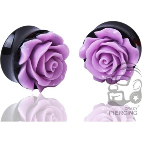 1 Pair Purple Color Rose Resin UV Acrylic Saddle Ear Plug Fit Flesh Tunnel Ear Stretcher Body Piercing Jewelry